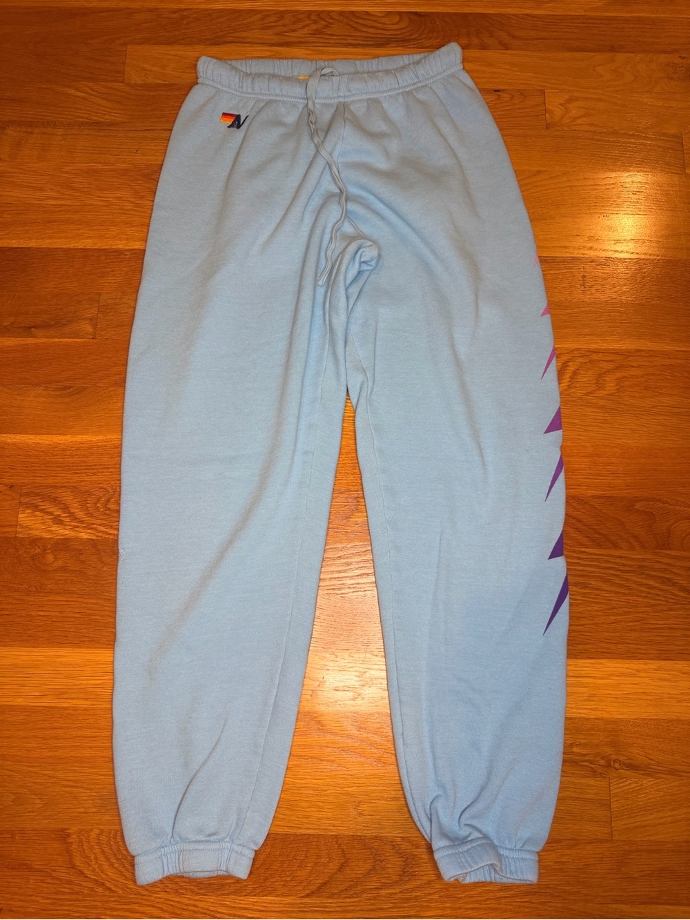 Aviator Nation 5 Stripe Bolt Sweatpants Joggers Blue Rainbow Size M